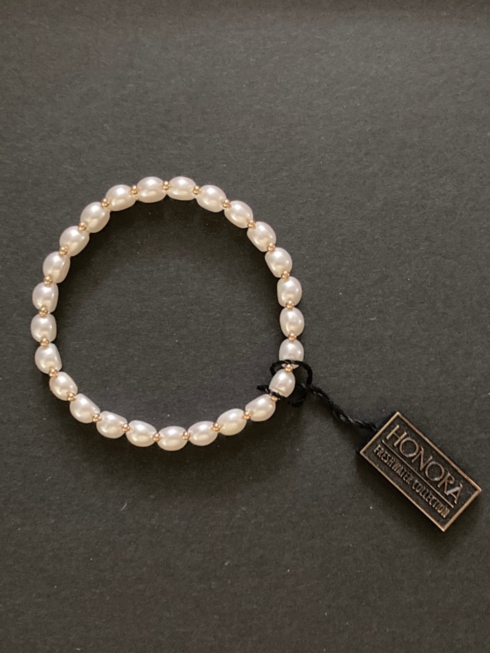 Honora Cultured Freshwater Pearl Stretch Button Bracelet/14K Yellow Gold/M/NWT!